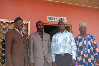 From left, Parliamentarian Ngoran Lawrence, HIC’s Divine Ntani and Bannyuy Justine, and Nkum Mayor Alhaji Kifon